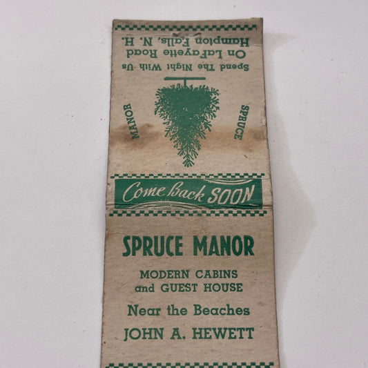 Spruce Manor Cabins John A Hewett Hampton Falls NH Matchbook Cover MM3-5