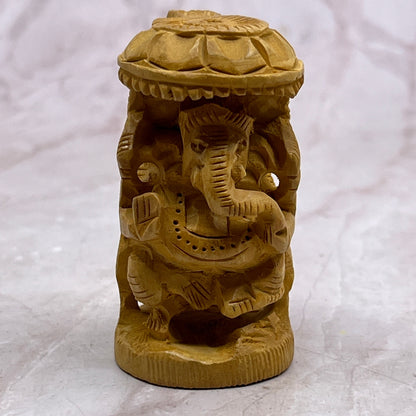 Hand carved wood Hindu elephant god "Ganesh" 1.5x2.5" TF4