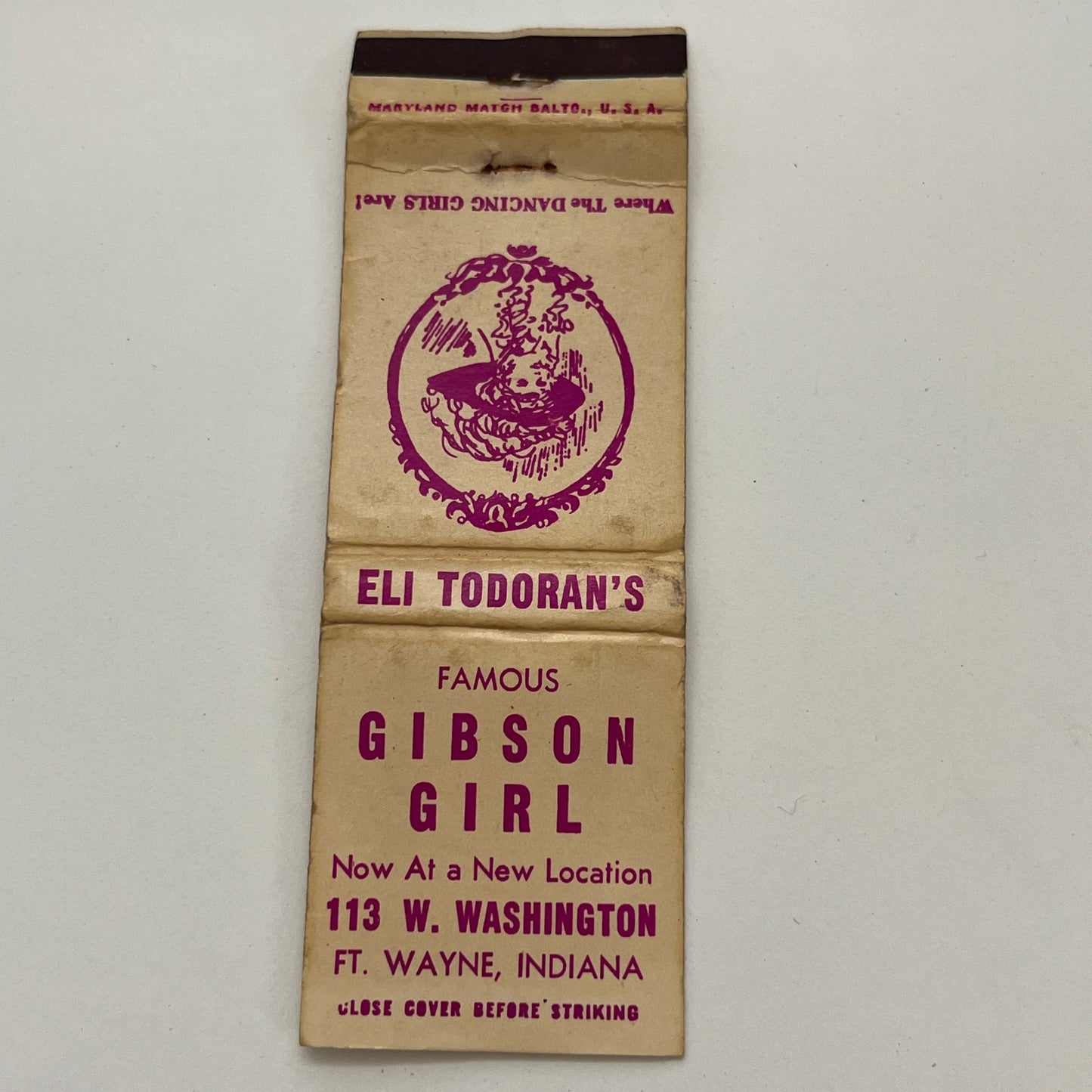 Eli Todoran's Gibson Girl Fort Wayne Indiana Vintage Matchbook TB6-MB2-15