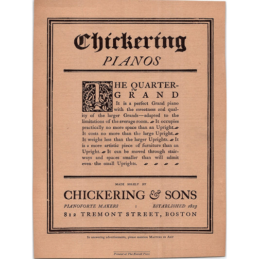 Chickering and Sons Quarter Grand Pianos Tremont St Boston - 1904 Ad AF5-2