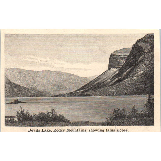 Devils Lake, Rocky Mountains Talus Slopes 1901 Engraving AF2-P4