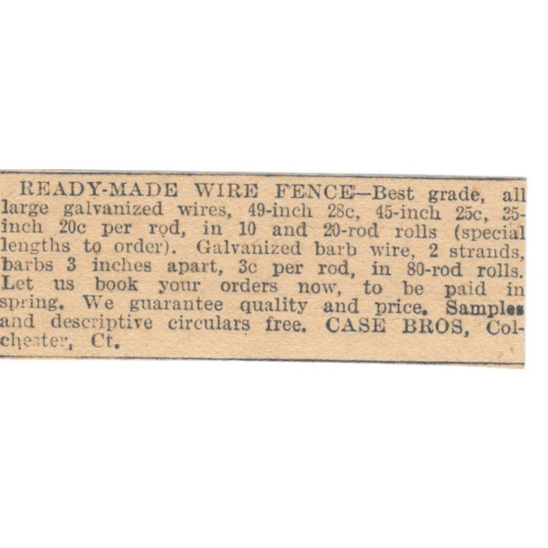 Case Bros. Wire Fence Colchester CT 1905 Magazine Ad AF1-NES3