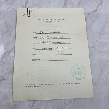 1951 Dynaflow Transmission Examination Report Minneapolis MN TI9-P1