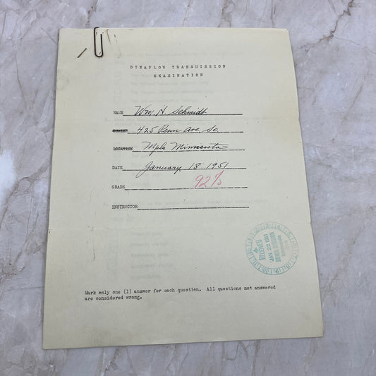 1951 Dynaflow Transmission Examination Report Minneapolis MN TI9-P1