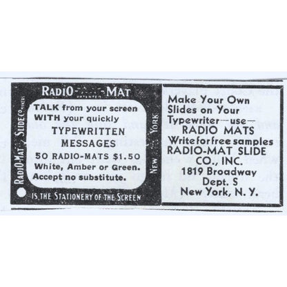 Radio-Mat Slide Co New York 1930s Magazine Advertisement AE4-I3