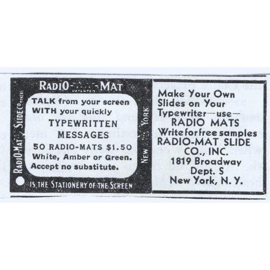 Radio-Mat Slide Co New York 1930s Magazine Advertisement AE4-I3