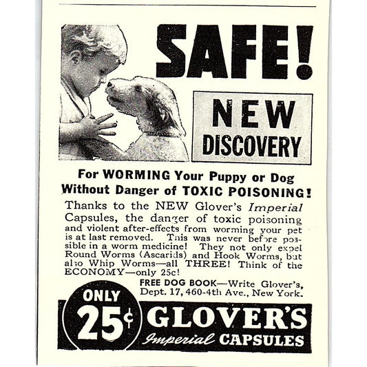 Glover's Imperial Capsules for Puppy or Dog Deworming 1940 Ad AF8-M3