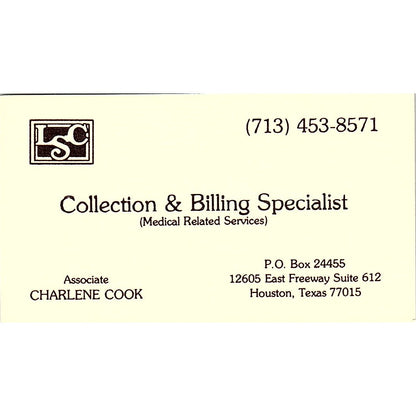 Collection & Billing Specialist Charlene Cook Houston Texas Business Card SB4-B2