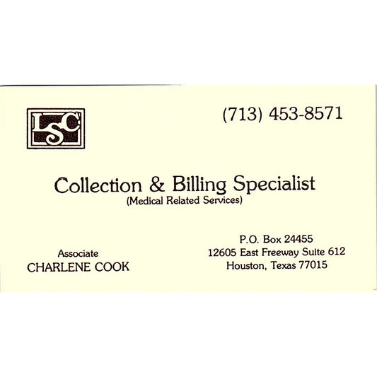 Collection & Billing Specialist Charlene Cook Houston Texas Business Card SB4-B2