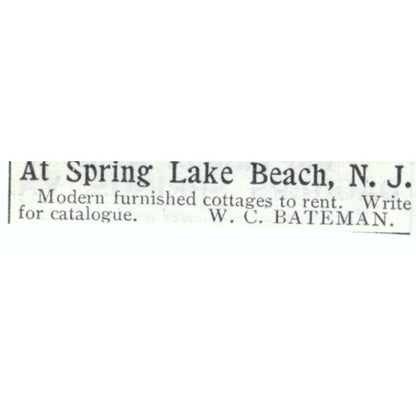 Spring Lake Beach NJ Cottages W.C. Bateman 1903 Magazine Ad AF7-SS2