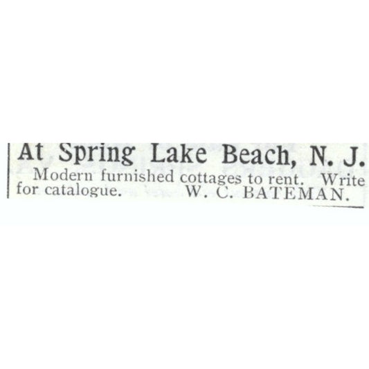 Spring Lake Beach NJ Cottages W.C. Bateman 1903 Magazine Ad AF7-SS2