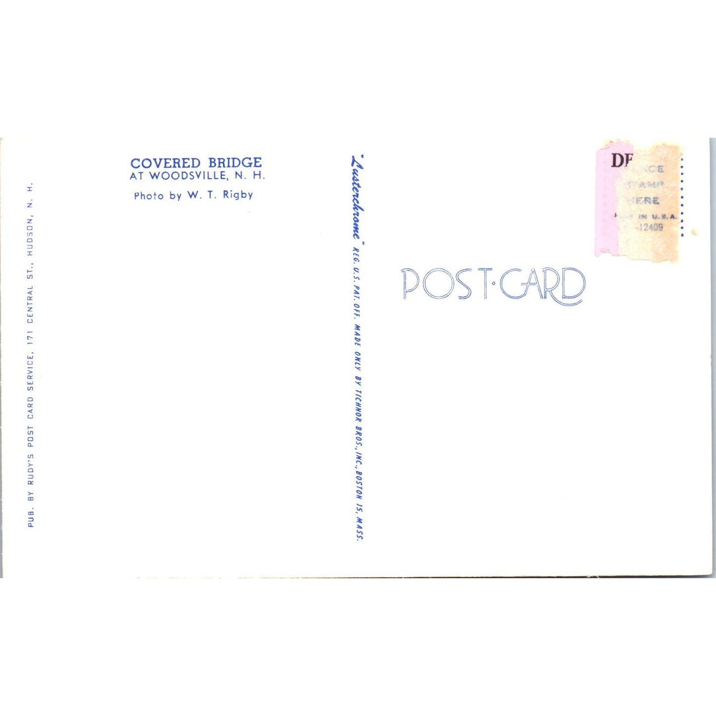 Covered Bridge at Woodsville New Hampshire Covered Bridge Postcard PC5