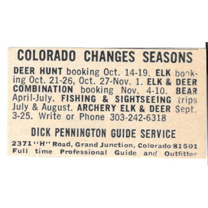 Dick Pennington Guide Service Grand Junction Colorado 1977 Ad AF6-S3