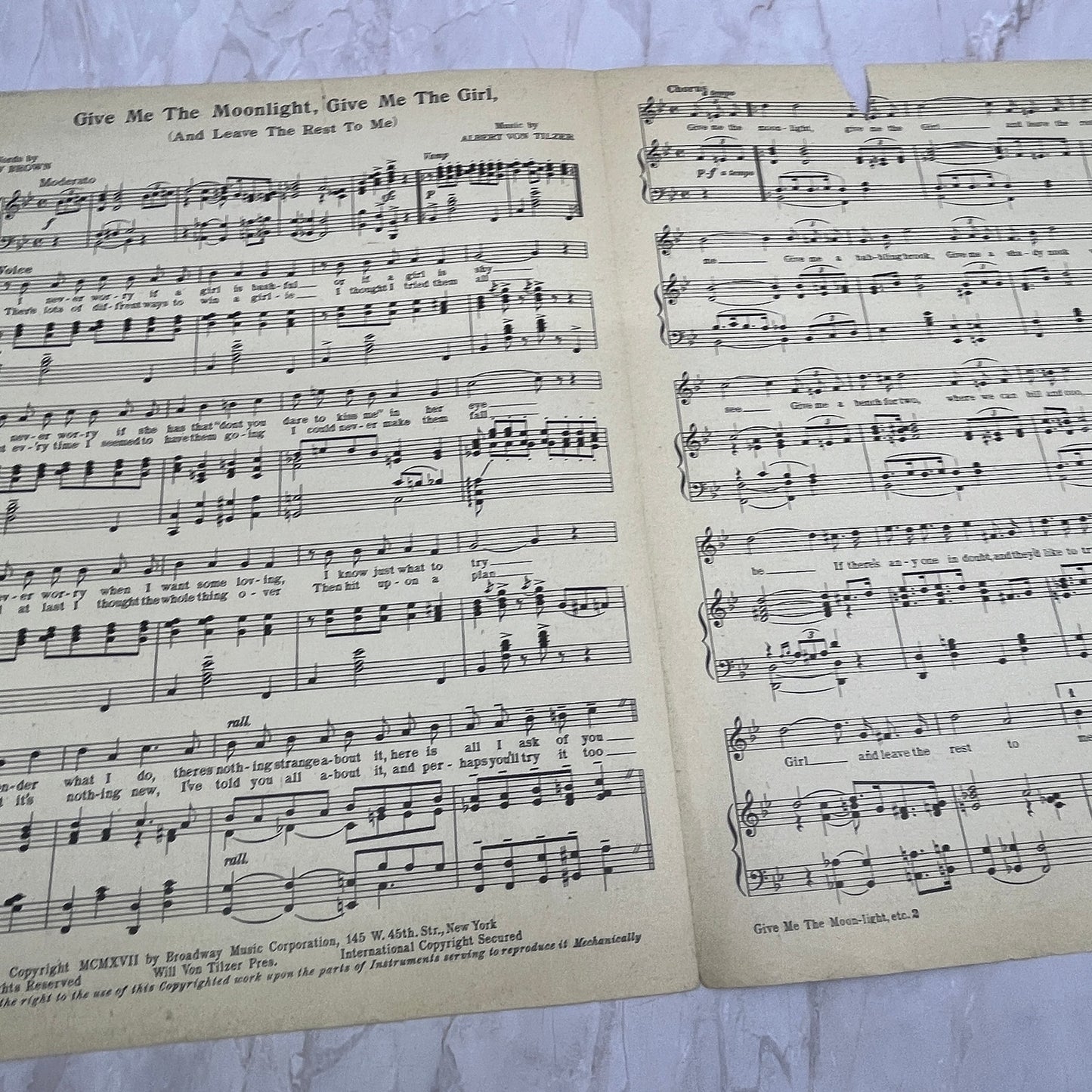 Give Me the Moonlight Lew Brown Albert Von Tilzer Antique Sheet Music Ti5