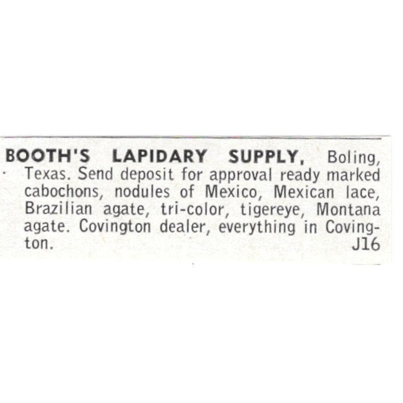 Booth's Lapidary Supply Covington Montana 1964 Magazine Ad AB6-LJS3