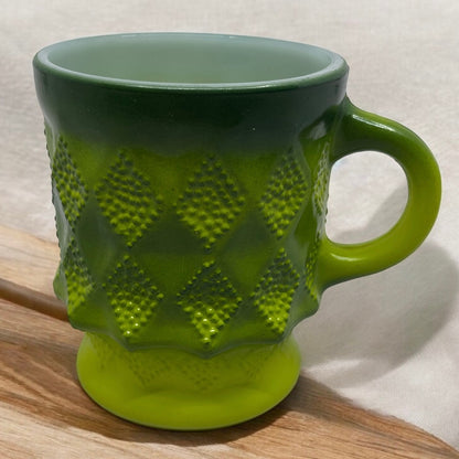 Vintage Fire King Ombre Green Kimberly Diamond Milk Glass Mug Cup TC5