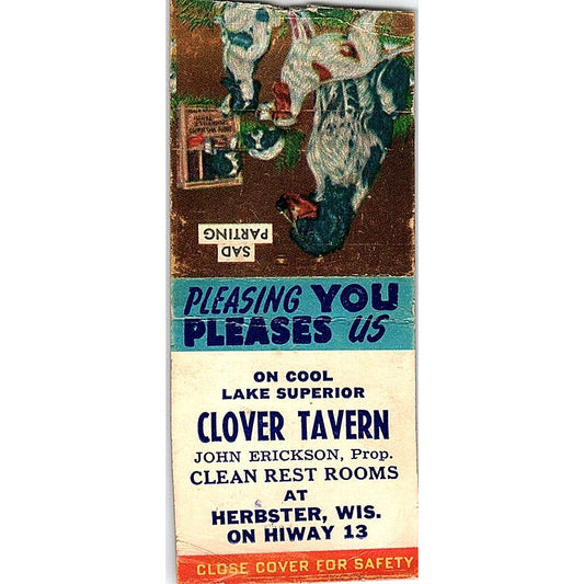 Clover Tavern John Erickson Herbster WI Vintage Matchbook Cover SC7-Y4