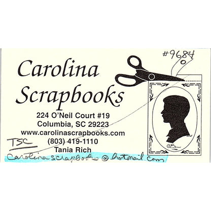 Carolina Scrapbooks Tania Rich Columbia SC Vintage Business Card SC9-B10