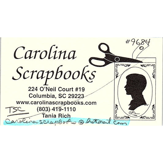 Carolina Scrapbooks Tania Rich Columbia SC Vintage Business Card SC9-B10