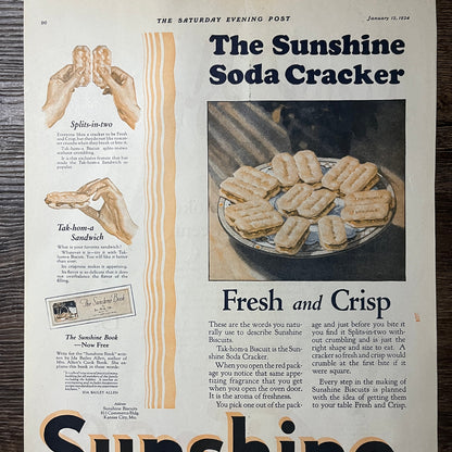1924 Sunshine Soda Crackers Kansas City MO Vintage Magazine Ad 11x14 V9