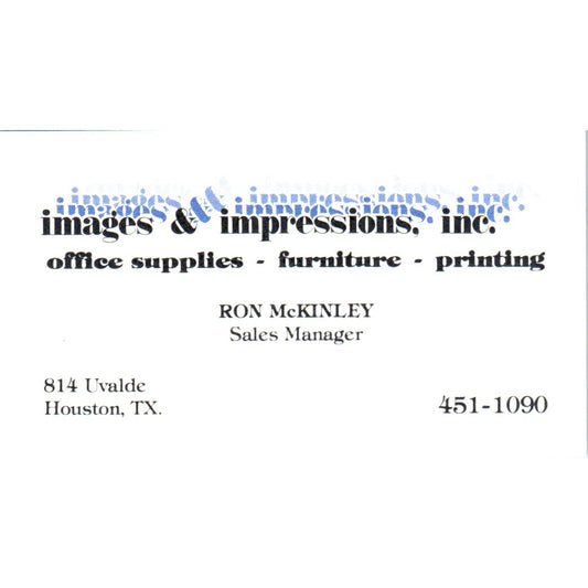 Images & Impressions Inc Ron McKinley Houston TX Vintage Business Card SD4-B3