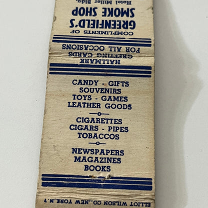 Greenfield's Smoke Shop Hotel Miller Great Barrington MA Matchbook TB6-MB1-12