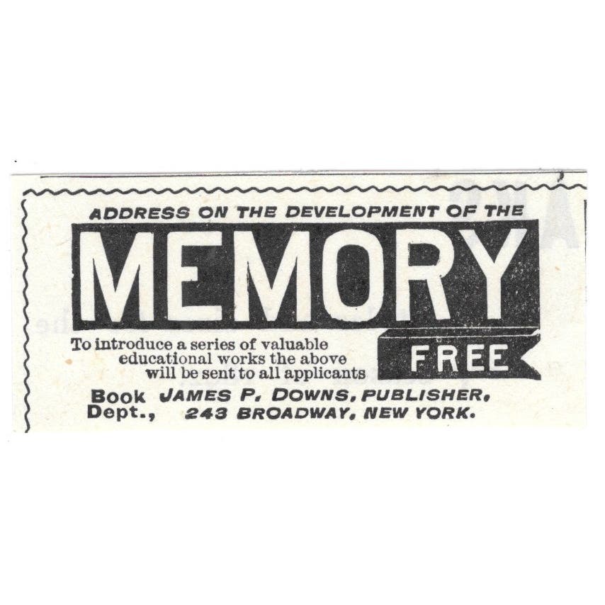 James P. Downs Memory Development Book Ad c1890 Victorian Ad AE9-CH1