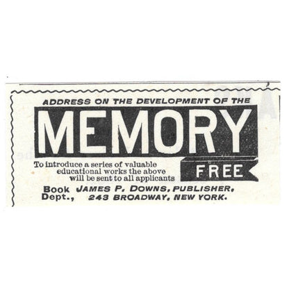 James P. Downs Memory Development Book Ad c1890 Victorian Ad AE9-CH1