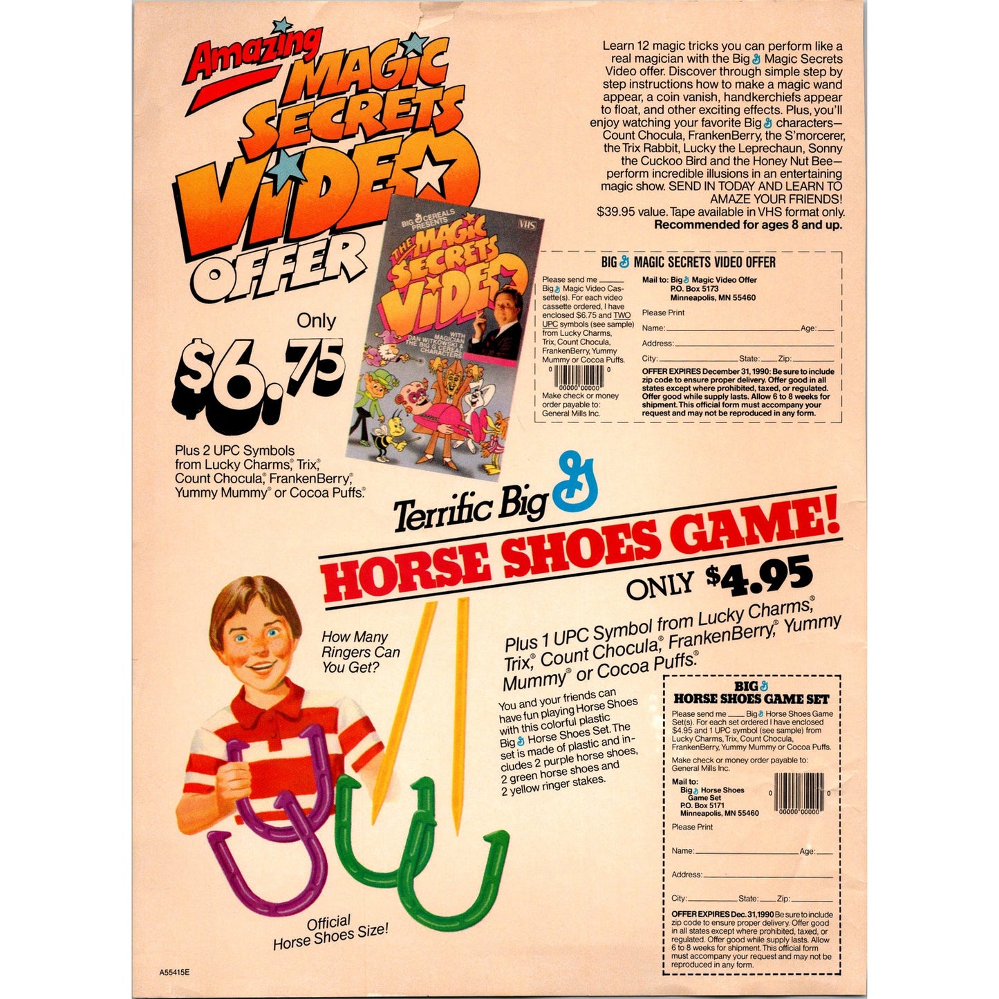 General Mills Cereal Magic Secrets Video & Horse Shoes Game Offer 1989 Ad B23
