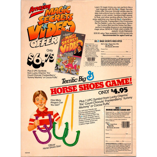 General Mills Cereal Magic Secrets Video & Horse Shoes Game Offer 1989 Ad B23