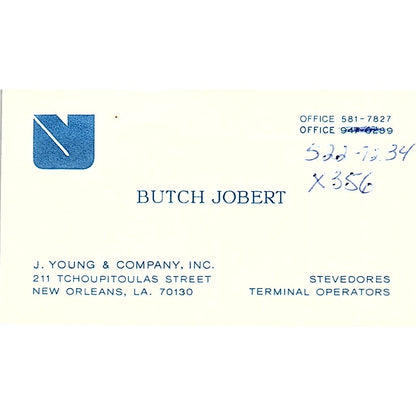 J. Young & Company Inc Butch Jobert New Orleans LA Vintage Business Card SB4-B11
