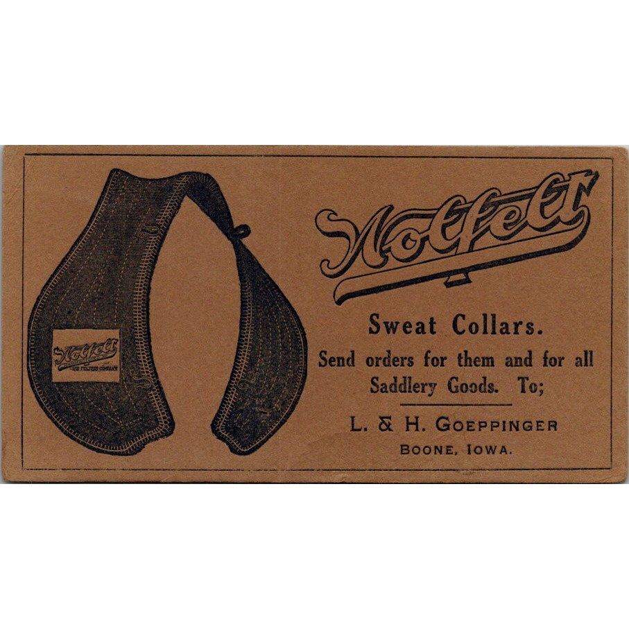 Nolfelt Sweat Collars L&H Goeppinger Boone Iowa Antique Blotter Card AI9-H3
