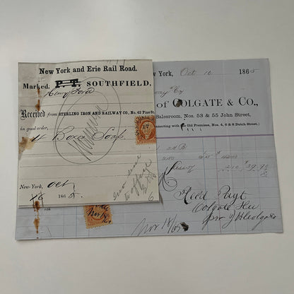 Colgate & Co New York 1865 Civil War Era Billhead & Erie Ry Waybill C15