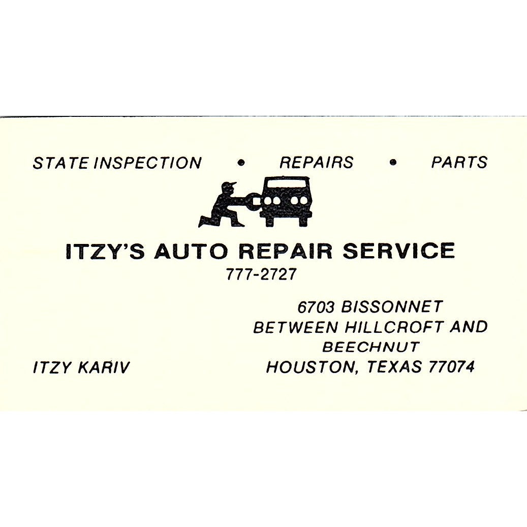 Itzy Kariv Itzy's Auto Repair Service Houston Vintage Business Card SE3-B12
