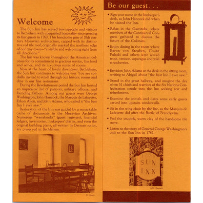 1970s The Sun Inn Bethlehem PA Fold Out Travel Brochure TF4-BB