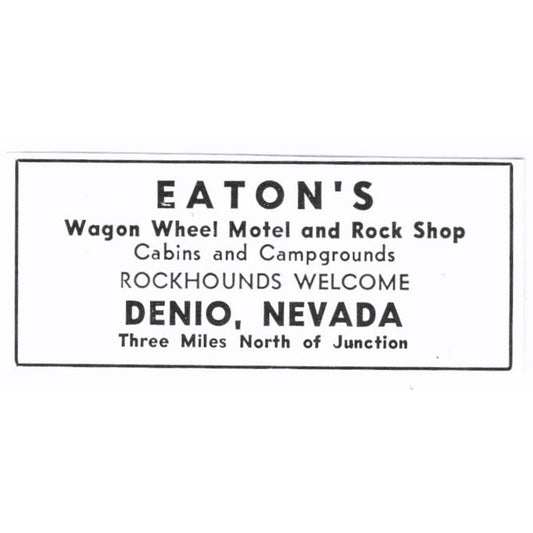 Eaton's Wagon Wheel Motel and Rock Shop Denio Nevada 1972 Ad AF8-S6