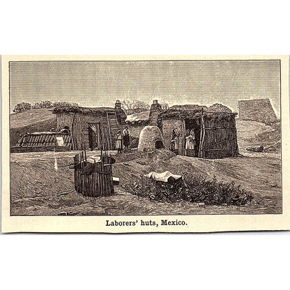 Laborers Huts in Mexico 3x4" 1901 Engraving AF6-M10