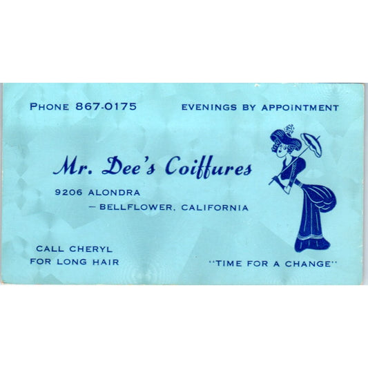 Mr. Dee's Coiffures Cheryl Bellflower CA Vintage Business Card SD8-B10