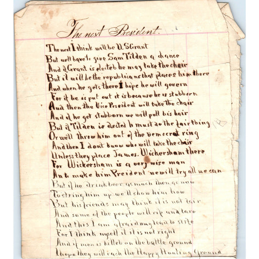 1860s Handwritten Poem - The Next President - Ulysses S. Grant D20