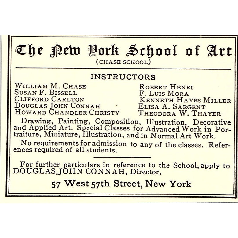 The New York School of Art Susan F. Bissell Robert Henri NY - 1904 Ad AF5-2