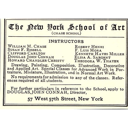 The New York School of Art Susan F. Bissell Robert Henri NY - 1904 Ad AF5-2