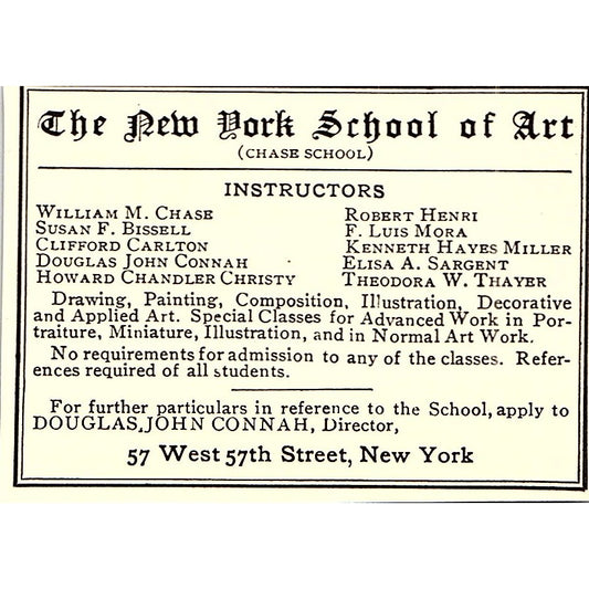 The New York School of Art Susan F. Bissell Robert Henri NY - 1904 Ad AF5-2