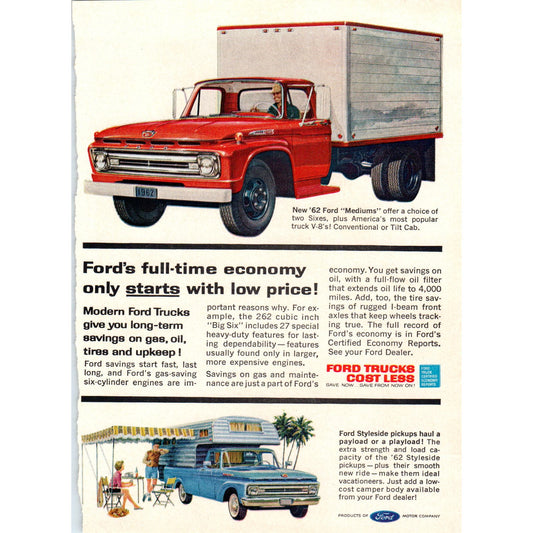 1962 Ford Styleside Pickups ~5x7 Vintage Magazine Ad AE2
