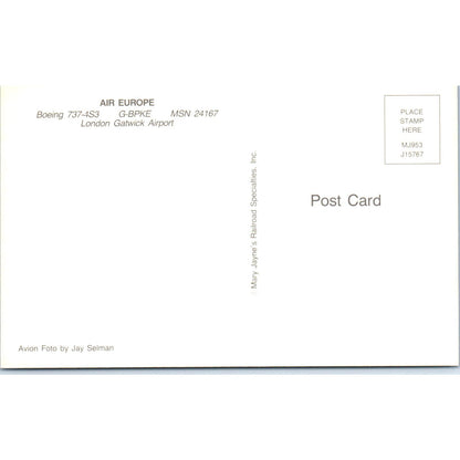 Air Europe Boeing 737-4S3 G-BPKE Vintage Postcard PC3