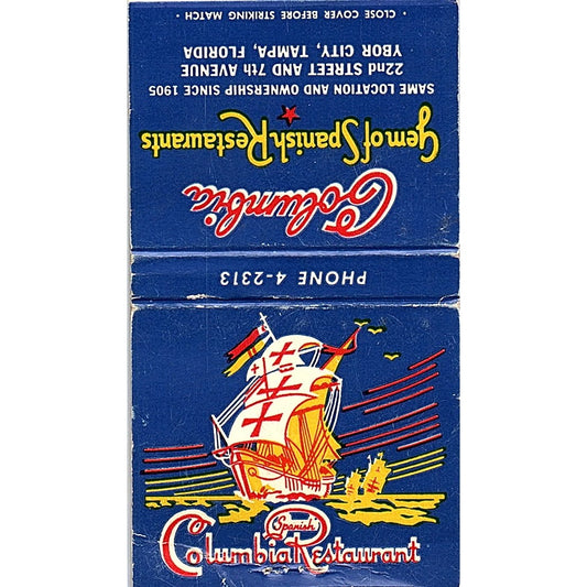 Columbia Spanish Restaurants Ybor City Tampa FL Vintage Matchbook Cover SF3-Y4