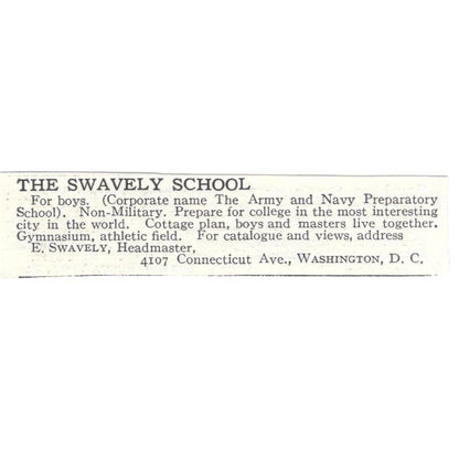 E. Swavely School Washington DC c1918 Original Advertisement AE5-SV1