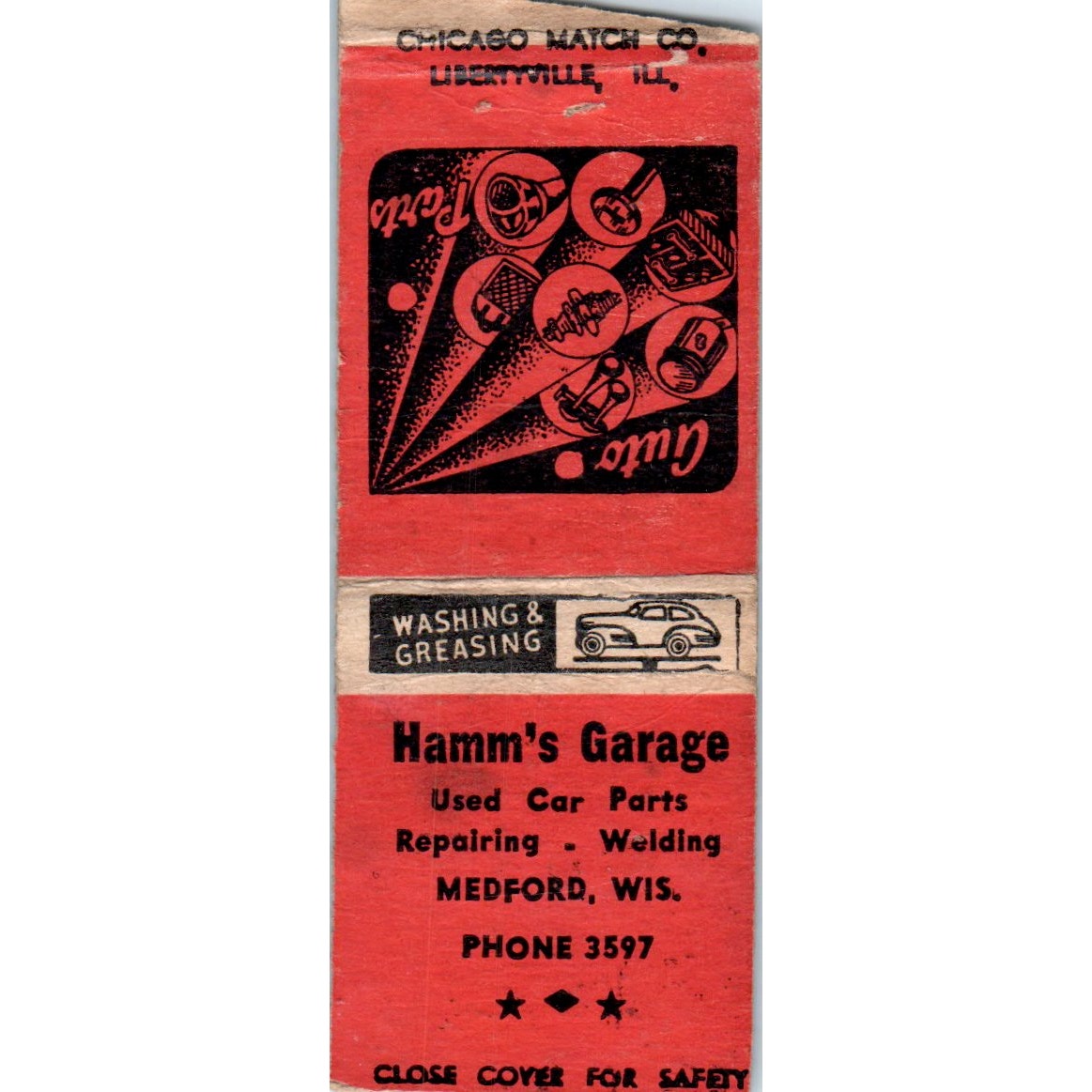 Hamm's Garage Medford WI Vintage Matchbook Cover SD4-Y5