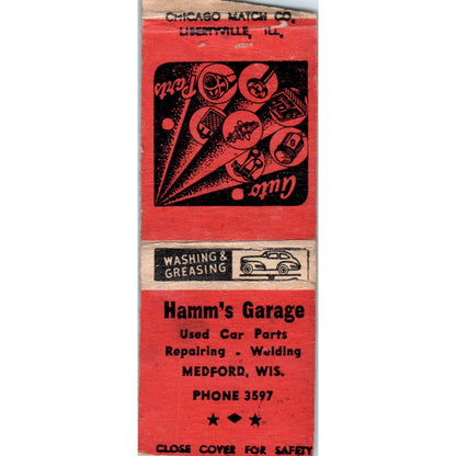 Hamm's Garage Medford WI Vintage Matchbook Cover SD4-Y5