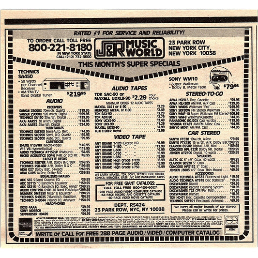 J&R Music World New York City NY 1984 Ad AF8-H1