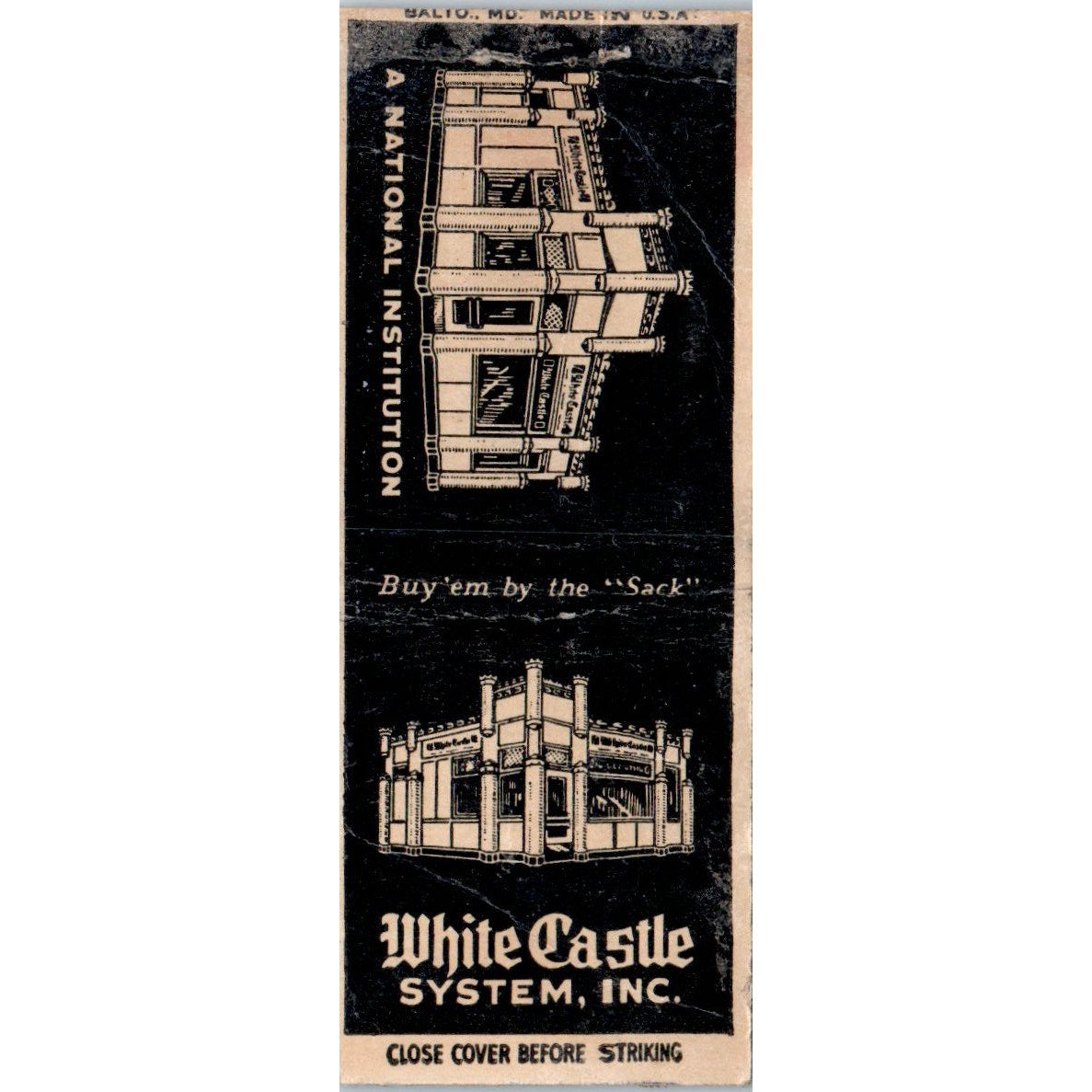White Castle System Inc Restaurant Vintage Matchbook Cover MB101-4